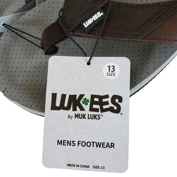 Muk Luks Flip Flop Sandals Men's Size 13 LUK· EES Brown Faux Leather Cushioned - Picture 3 of 7